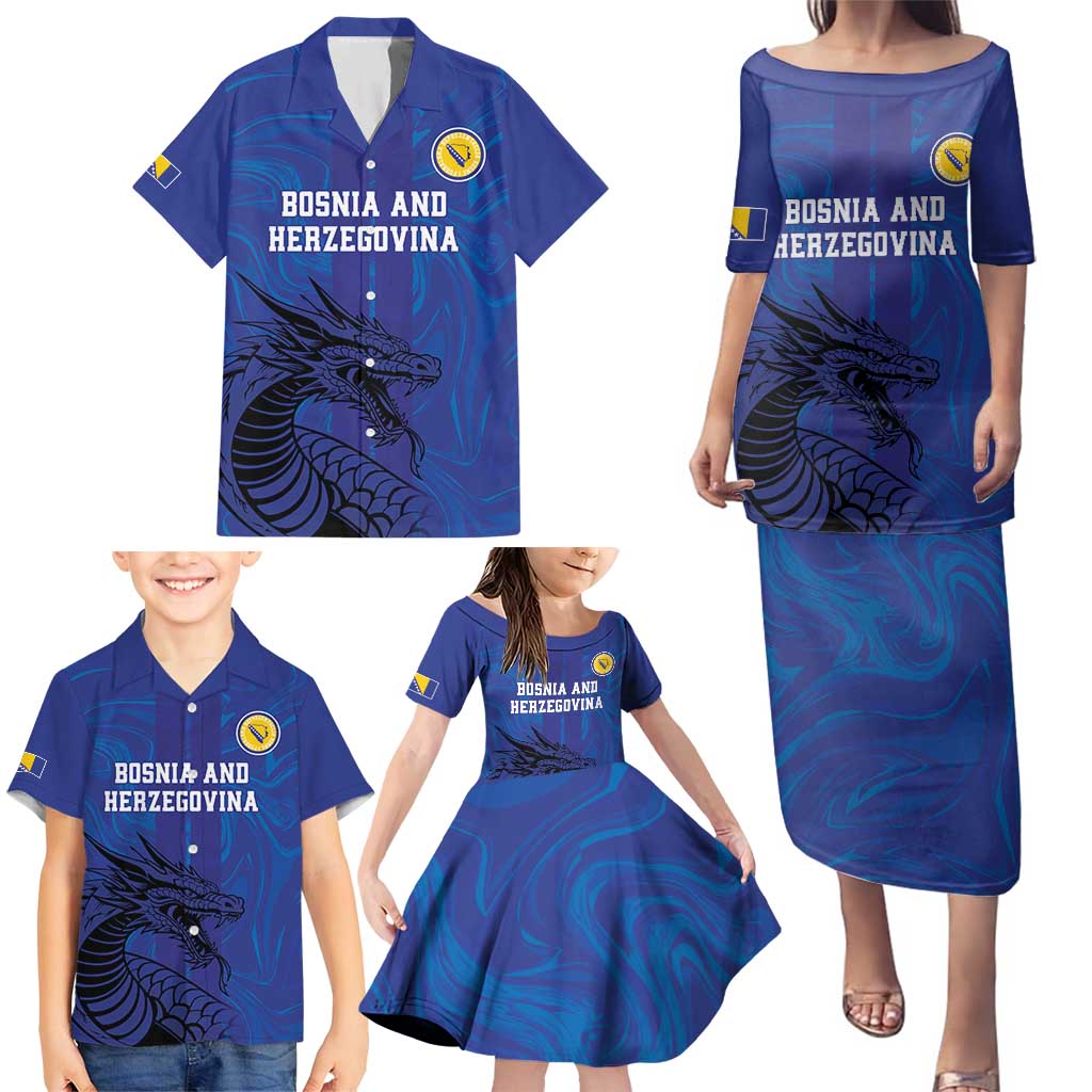 Custom Bosnia and Herzegovina Football Family Matching Puletasi and Hawaiian Shirt The Dragons Go Champions
