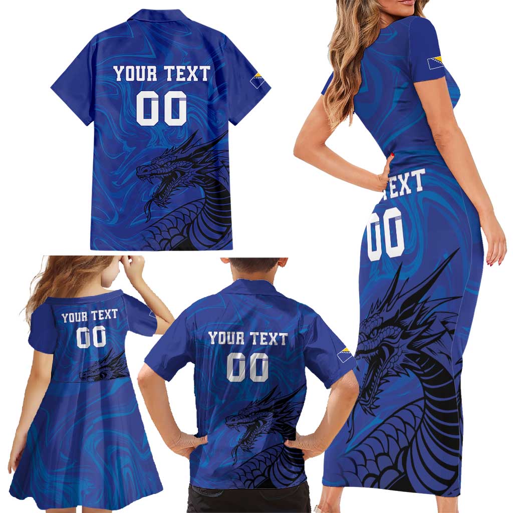 Custom Bosnia and Herzegovina Football Family Matching Short Sleeve Bodycon Dress and Hawaiian Shirt The Dragons Go Champions