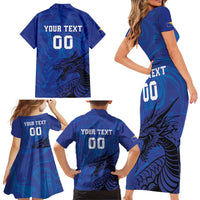 Custom Bosnia and Herzegovina Football Family Matching Short Sleeve Bodycon Dress and Hawaiian Shirt The Dragons Go Champions