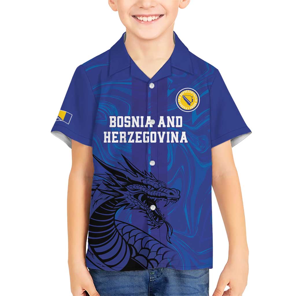 Custom Bosnia and Herzegovina Football Family Matching Short Sleeve Bodycon Dress and Hawaiian Shirt The Dragons Go Champions