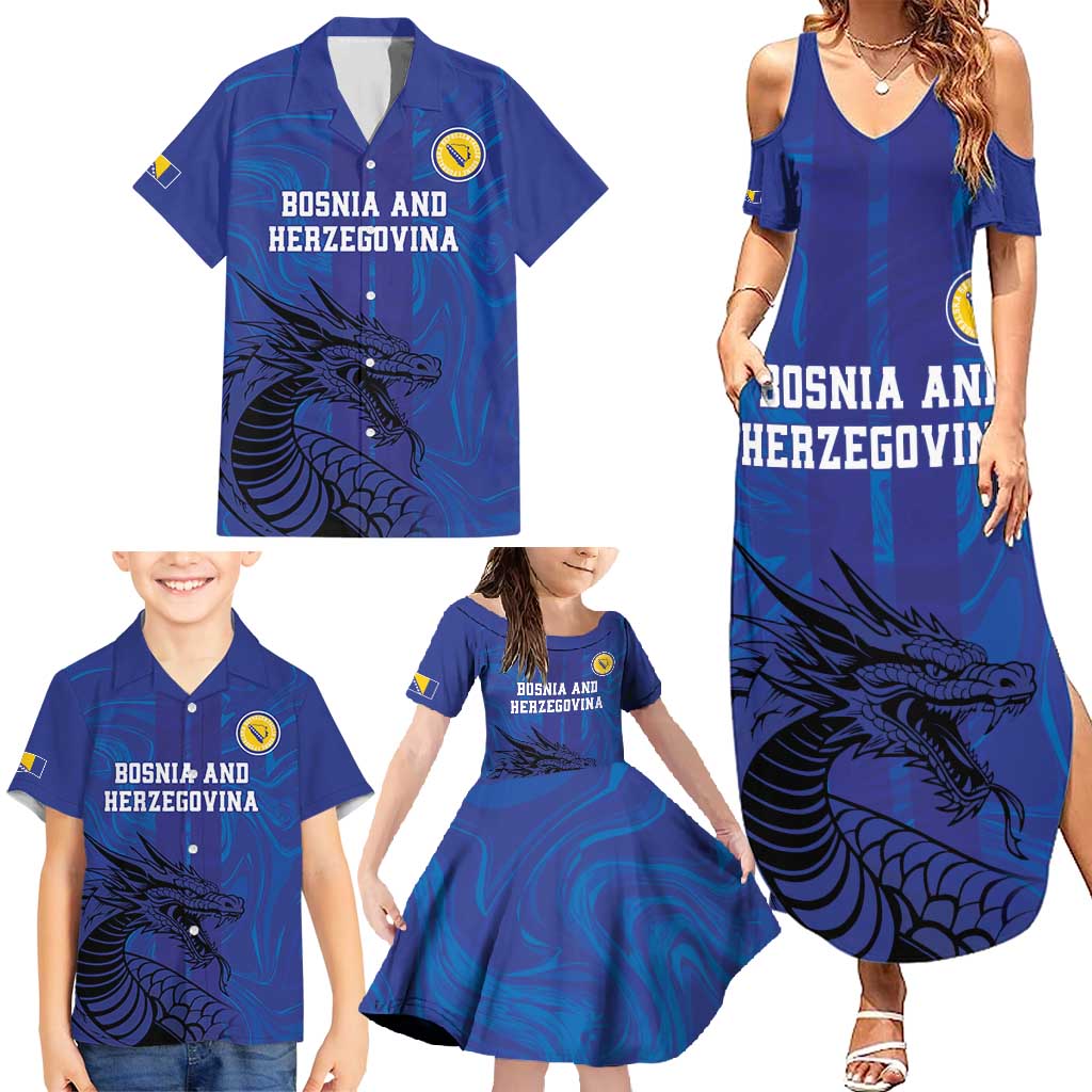Custom Bosnia and Herzegovina Football Family Matching Summer Maxi Dress and Hawaiian Shirt The Dragons Go Champions
