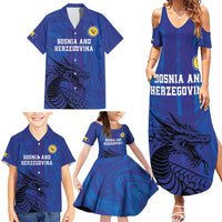 Custom Bosnia and Herzegovina Football Family Matching Summer Maxi Dress and Hawaiian Shirt The Dragons Go Champions