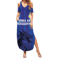 Custom Bosnia and Herzegovina Football Family Matching Summer Maxi Dress and Hawaiian Shirt The Dragons Go Champions