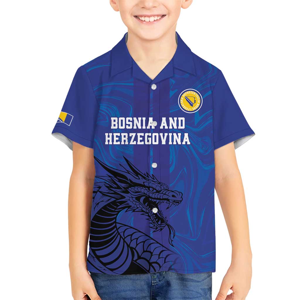 Custom Bosnia and Herzegovina Football Family Matching Tank Maxi Dress and Hawaiian Shirt The Dragons Go Champions