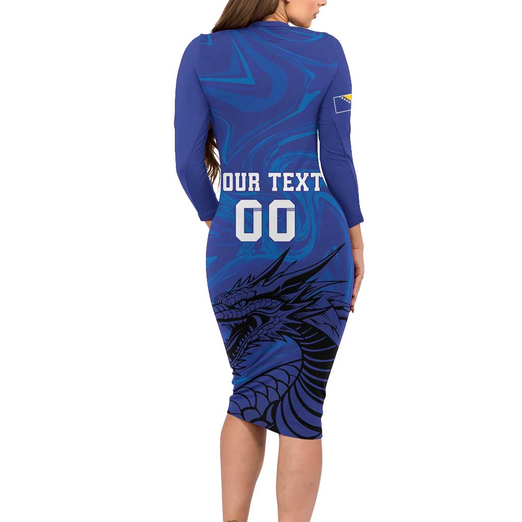 Custom Bosnia and Herzegovina Football Long Sleeve Bodycon Dress The Dragons Go Champions