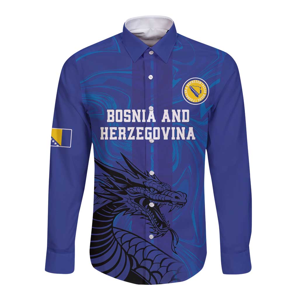 Custom Bosnia and Herzegovina Football Long Sleeve Button Shirt The Dragons Go Champions