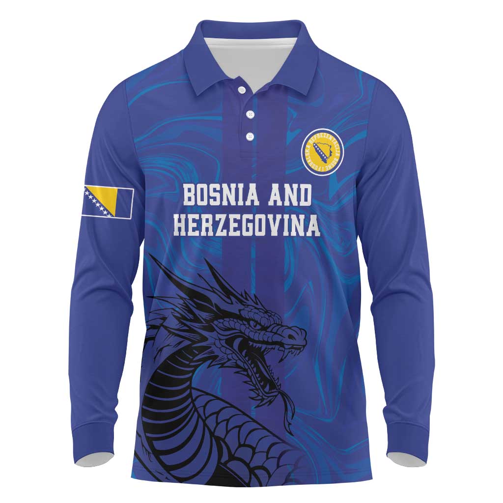 Custom Bosnia and Herzegovina Football Long Sleeve Polo Shirt The Dragons Go Champions - Wonder Print Shop
