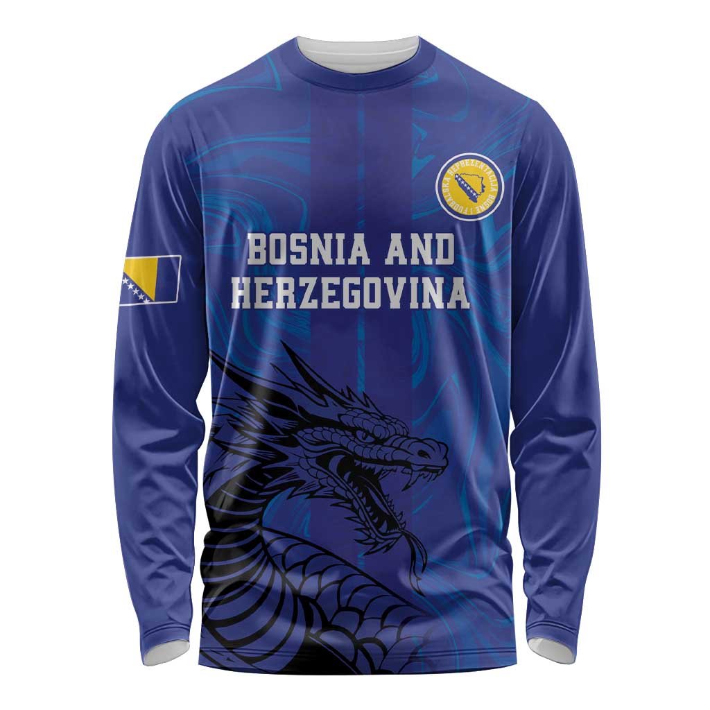 Custom Bosnia and Herzegovina Football Long Sleeve Shirt The Dragons Go Champions - Wonder Print Shop