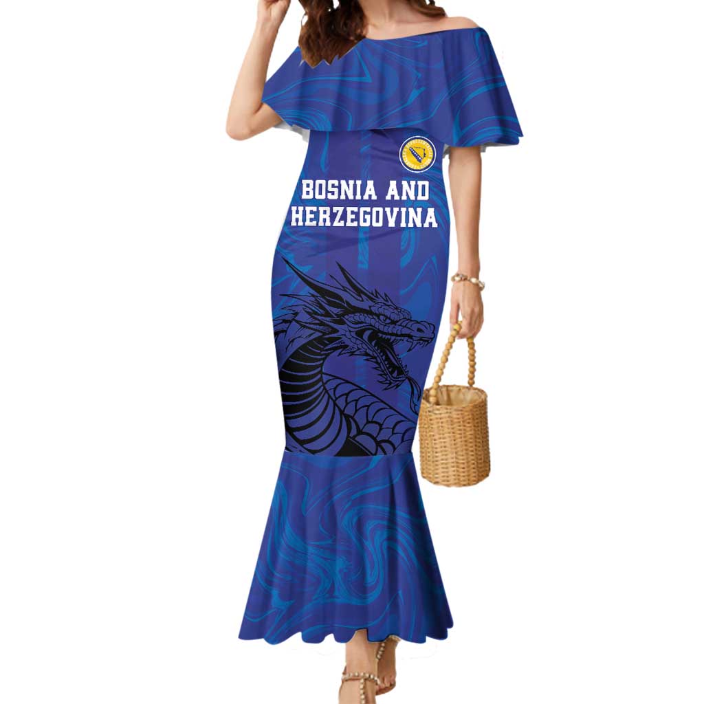 Custom Bosnia and Herzegovina Football Mermaid Dress The Dragons Go Champions - Wonder Print Shop