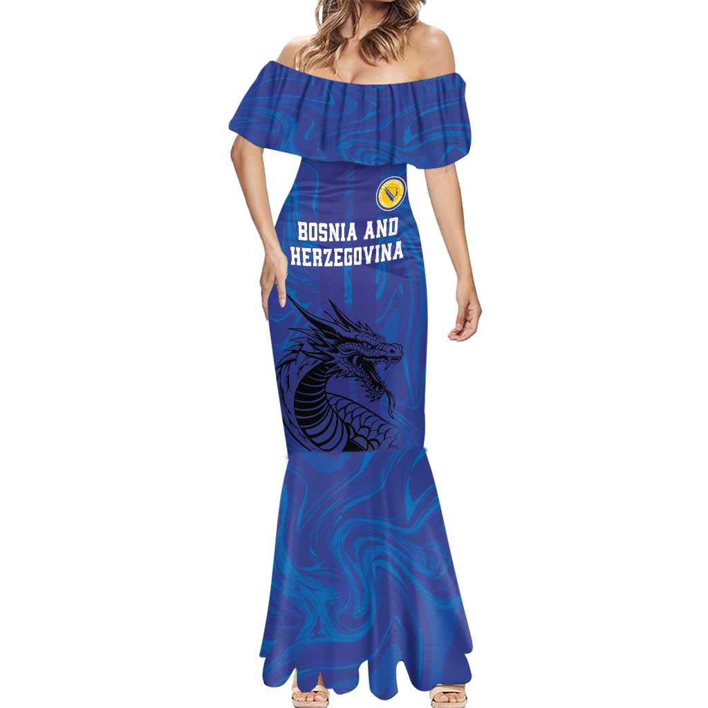 Custom Bosnia and Herzegovina Football Mermaid Dress The Dragons Go Champions - Wonder Print Shop