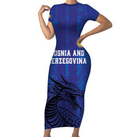 Custom Bosnia and Herzegovina Football Short Sleeve Bodycon Dress The Dragons Go Champions - Wonder Print Shop