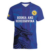 Custom Bosnia and Herzegovina Football Women V-Neck T-Shirt The Dragons Go Champions - Wonder Print Shop