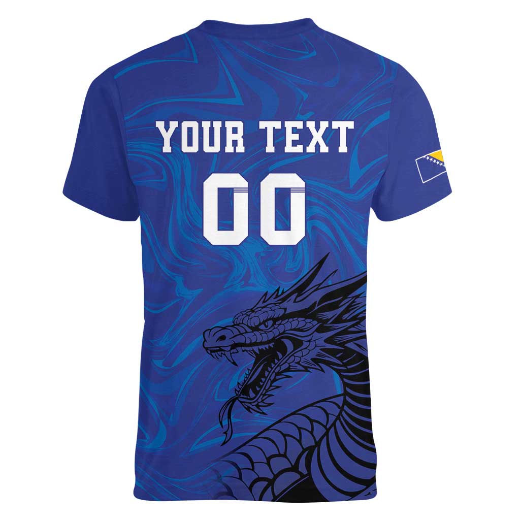 Custom Bosnia and Herzegovina Football Women V-Neck T-Shirt The Dragons Go Champions - Wonder Print Shop