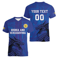 Custom Bosnia and Herzegovina Football Women V-Neck T-Shirt The Dragons Go Champions - Wonder Print Shop