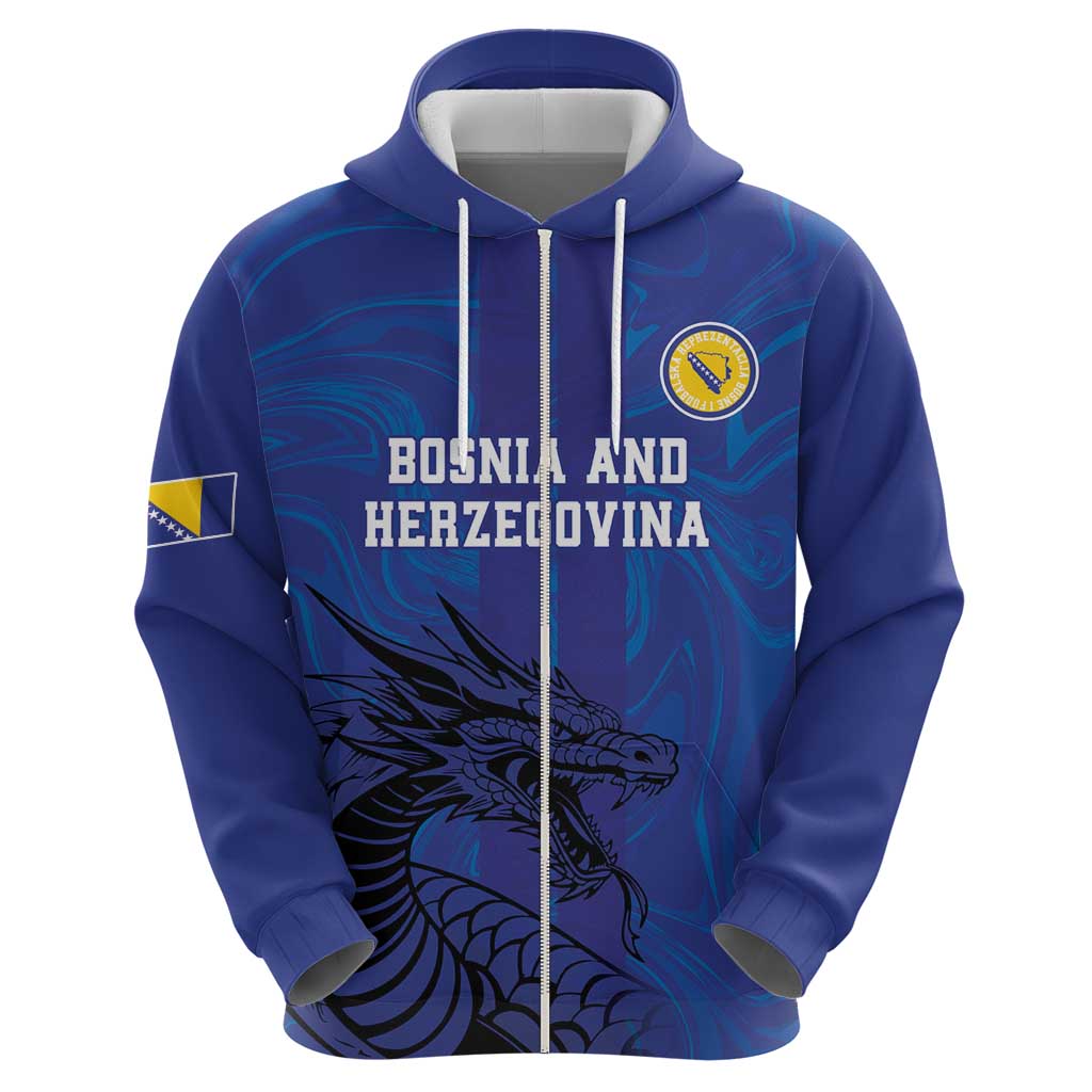 Custom Bosnia and Herzegovina Football Zip Hoodie The Dragons Go Champions - Wonder Print Shop