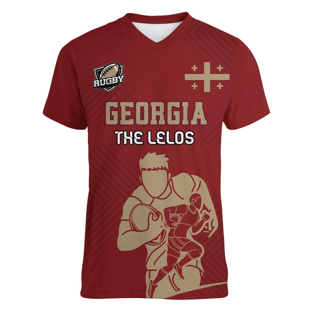Custom Georgia Rugby Women V-Neck T-Shirt The Lelos Go Champions - Wonder Print Shop
