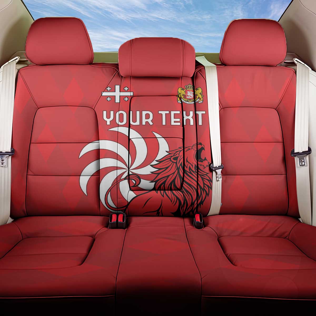 Personalized Georgia Back Car Seat Cover Lion Borjgali
