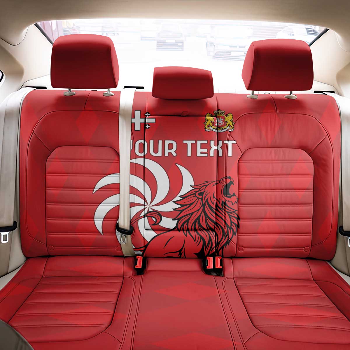 Personalized Georgia Back Car Seat Cover Lion Borjgali