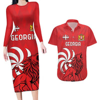 Personalized Georgia Couples Matching Long Sleeve Bodycon Dress and Hawaiian Shirt Lion Borjgali