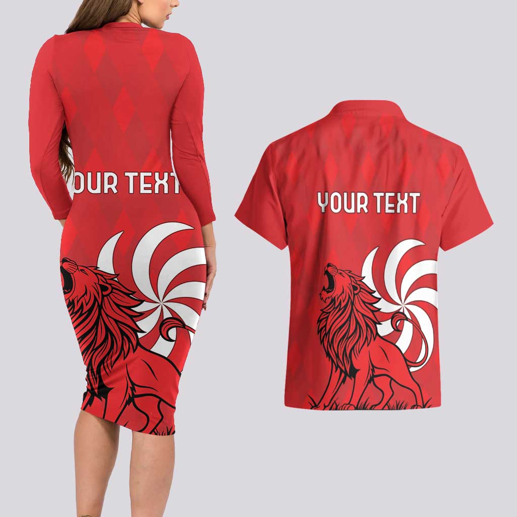 Personalized Georgia Couples Matching Long Sleeve Bodycon Dress and Hawaiian Shirt Lion Borjgali