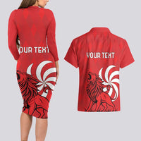 Personalized Georgia Couples Matching Long Sleeve Bodycon Dress and Hawaiian Shirt Lion Borjgali