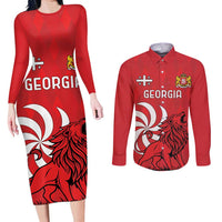 Personalized Georgia Couples Matching Long Sleeve Bodycon Dress and Long Sleeve Button Shirt Lion Borjgali