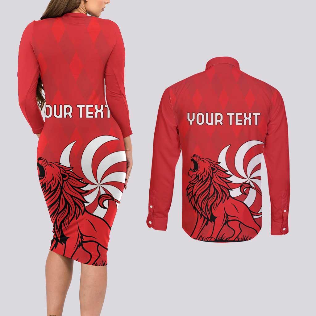 Personalized Georgia Couples Matching Long Sleeve Bodycon Dress and Long Sleeve Button Shirt Lion Borjgali