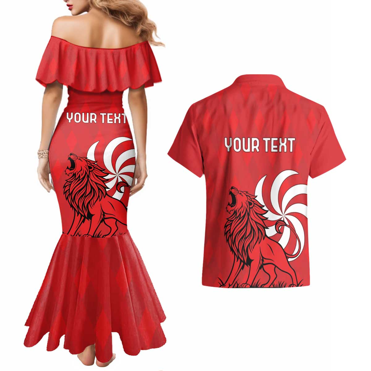 Personalized Georgia Couples Matching Mermaid Dress and Hawaiian Shirt Lion Borjgali