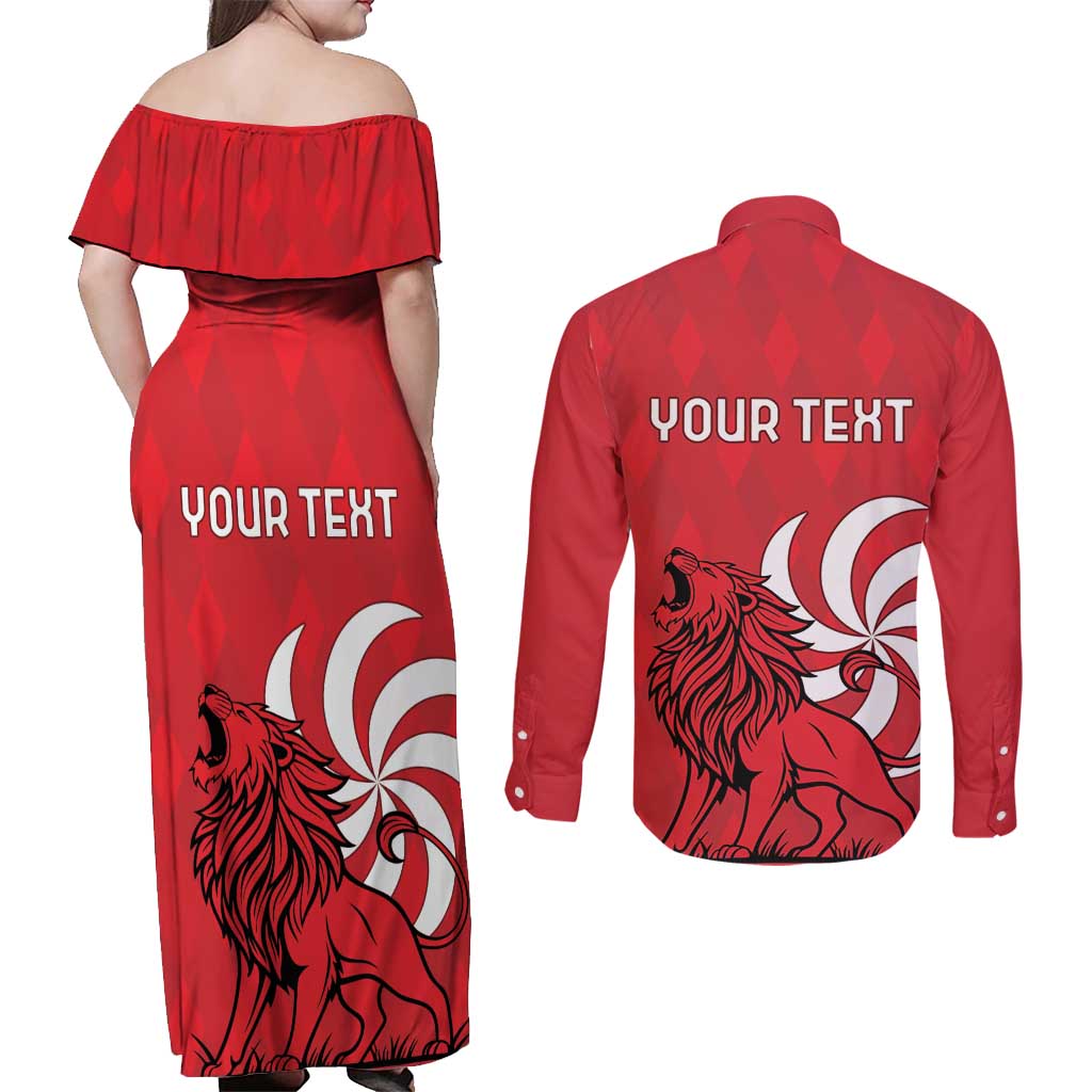 Personalized Georgia Couples Matching Off Shoulder Maxi Dress and Long Sleeve Button Shirt Lion Borjgali