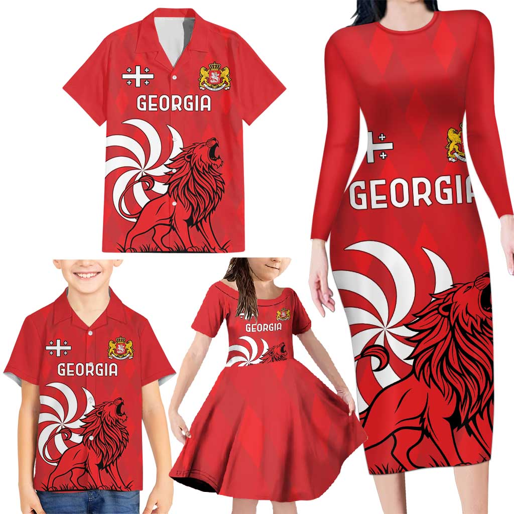 Personalized Georgia Family Matching Long Sleeve Bodycon Dress and Hawaiian Shirt Lion Borjgali