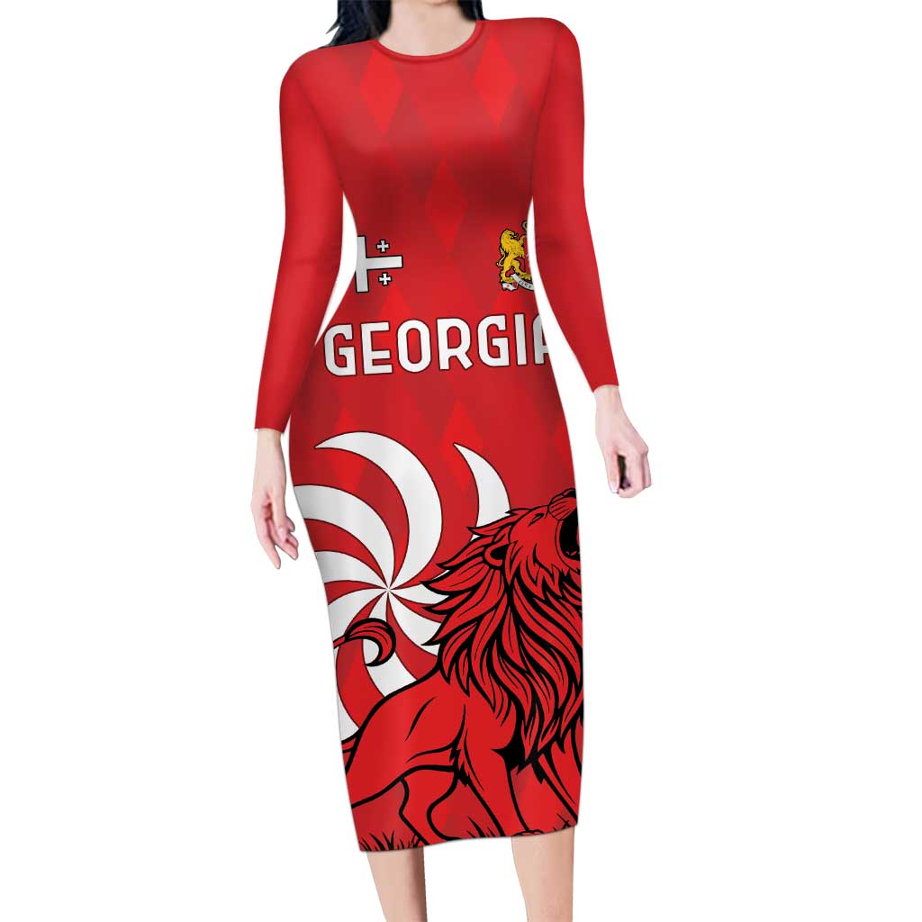 Personalized Georgia Family Matching Long Sleeve Bodycon Dress and Hawaiian Shirt Lion Borjgali