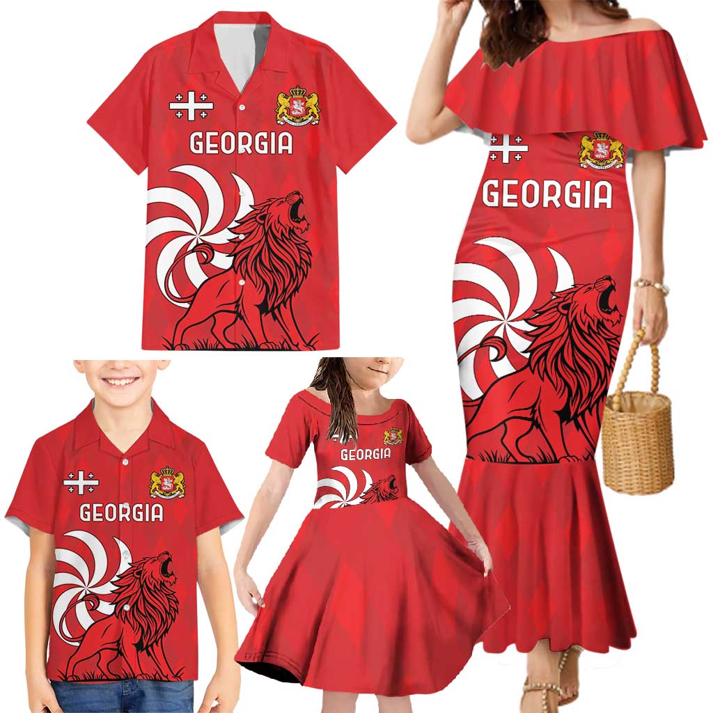 Personalized Georgia Family Matching Mermaid Dress and Hawaiian Shirt Lion Borjgali