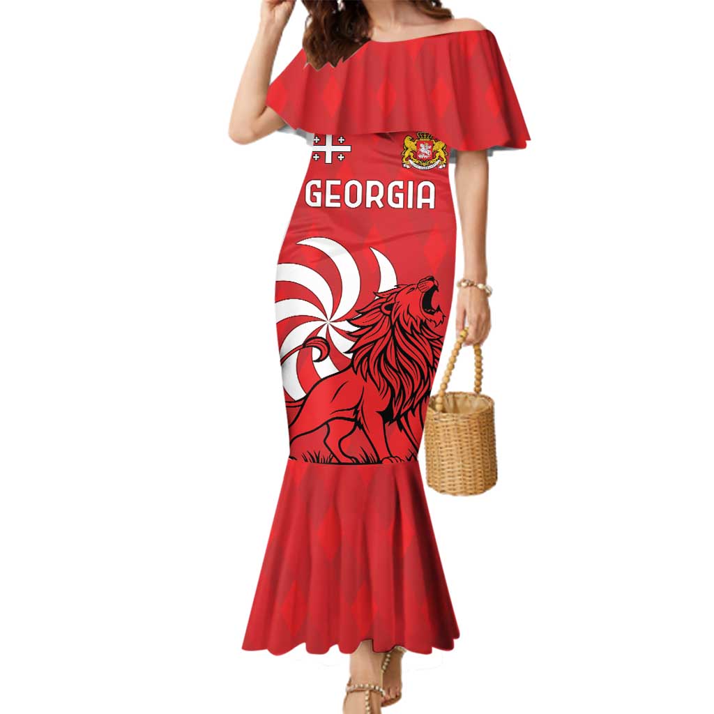 Personalized Georgia Family Matching Mermaid Dress and Hawaiian Shirt Lion Borjgali