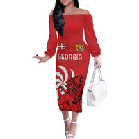Personalized Georgia Family Matching Off The Shoulder Long Sleeve Dress and Hawaiian Shirt Lion Borjgali