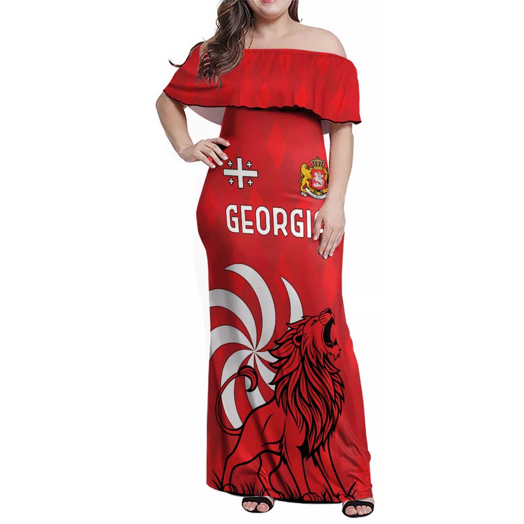 Personalized Georgia Family Matching Off Shoulder Maxi Dress and Hawaiian Shirt Lion Borjgali