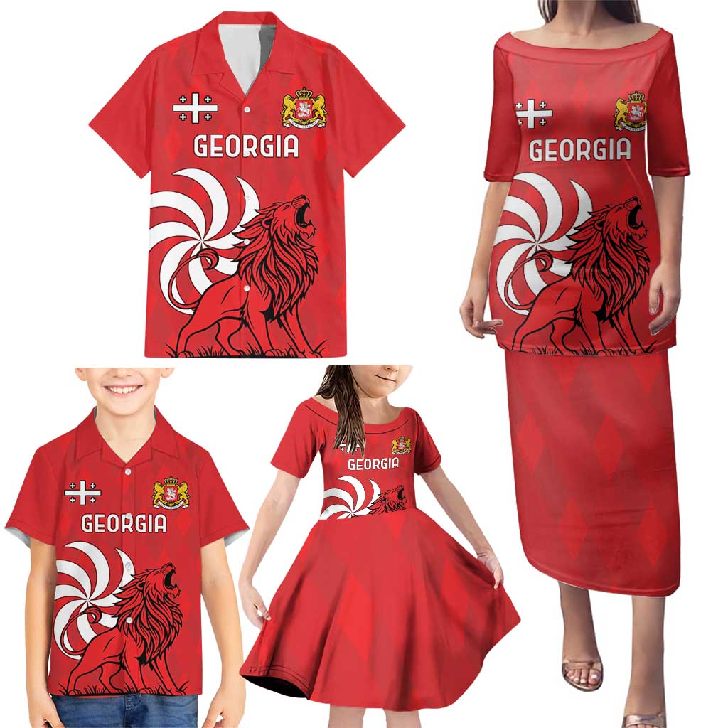 Personalized Georgia Family Matching Puletasi and Hawaiian Shirt Lion Borjgali