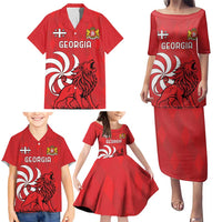 Personalized Georgia Family Matching Puletasi and Hawaiian Shirt Lion Borjgali