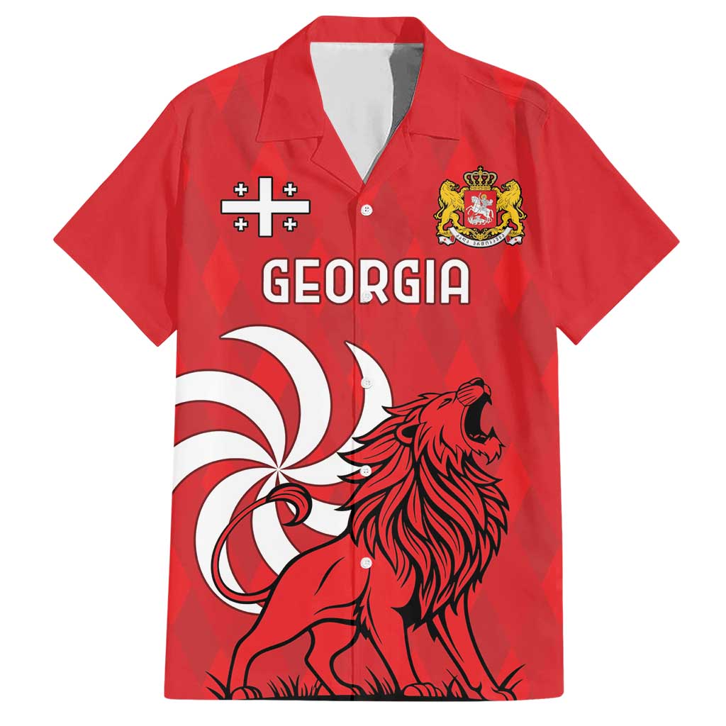 Personalized Georgia Family Matching Short Sleeve Bodycon Dress and Hawaiian Shirt Lion Borjgali