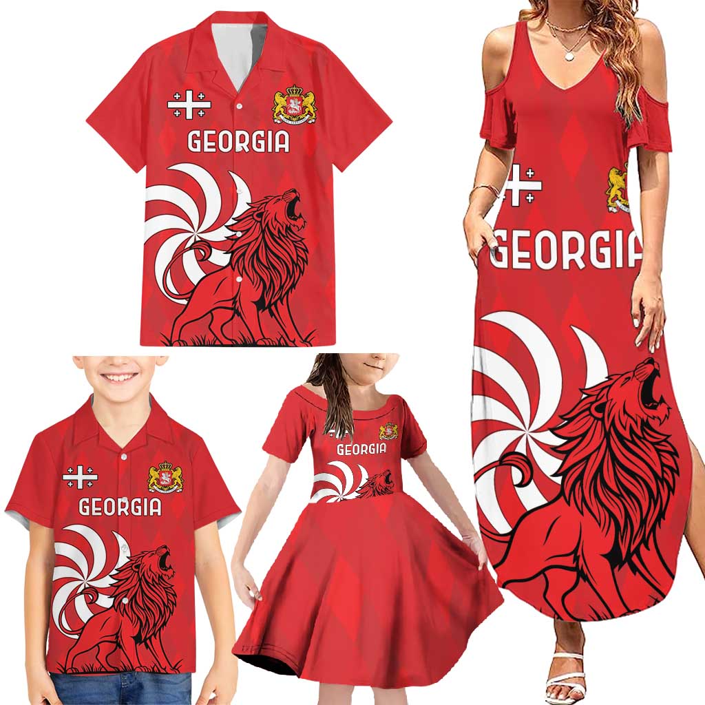 Personalized Georgia Family Matching Summer Maxi Dress and Hawaiian Shirt Lion Borjgali
