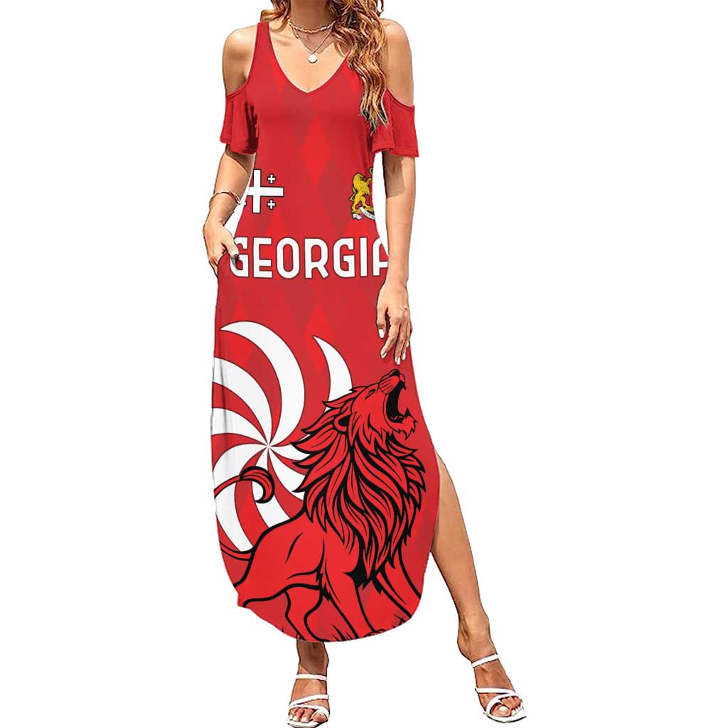 Personalized Georgia Family Matching Summer Maxi Dress and Hawaiian Shirt Lion Borjgali