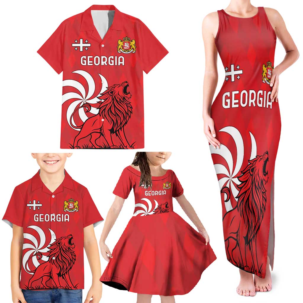 Personalized Georgia Family Matching Tank Maxi Dress and Hawaiian Shirt Lion Borjgali