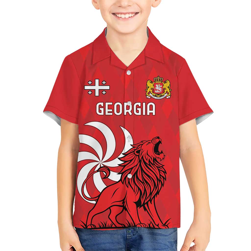 Personalized Georgia Kid Hawaiian Shirt Lion Borjgali