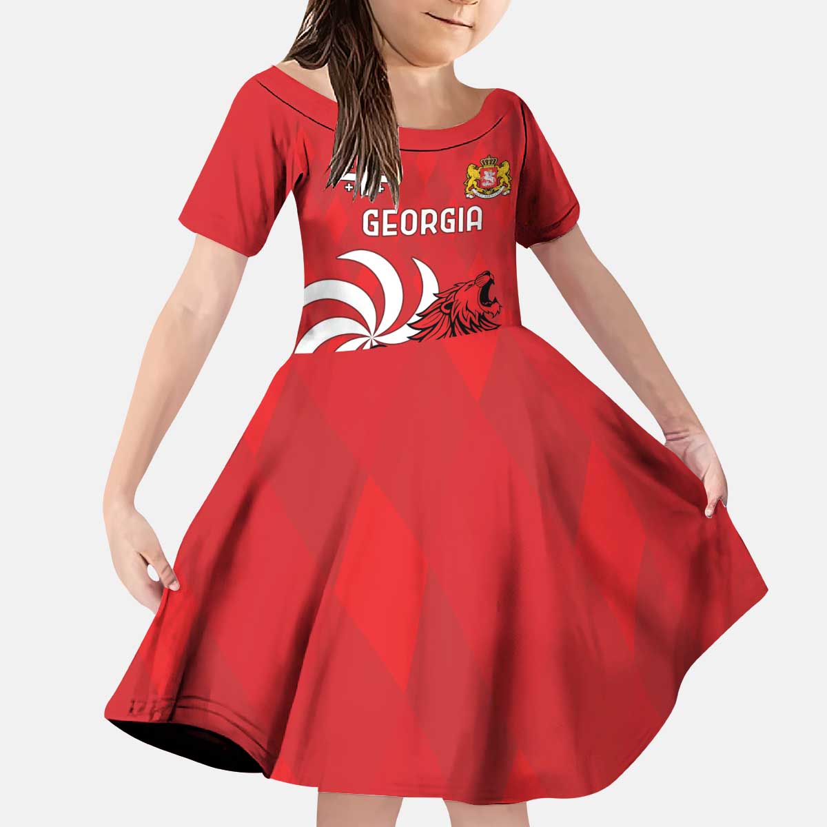 Personalized Georgia Kid Short Sleeve Dress Lion Borjgali