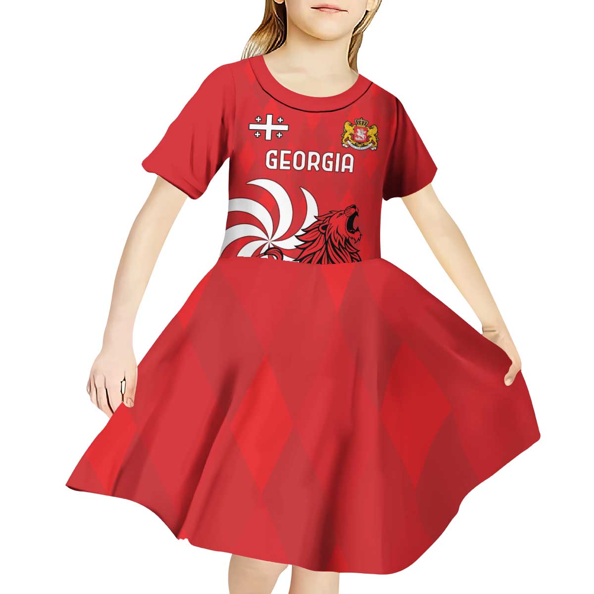 Personalized Georgia Kid Short Sleeve Dress Lion Borjgali