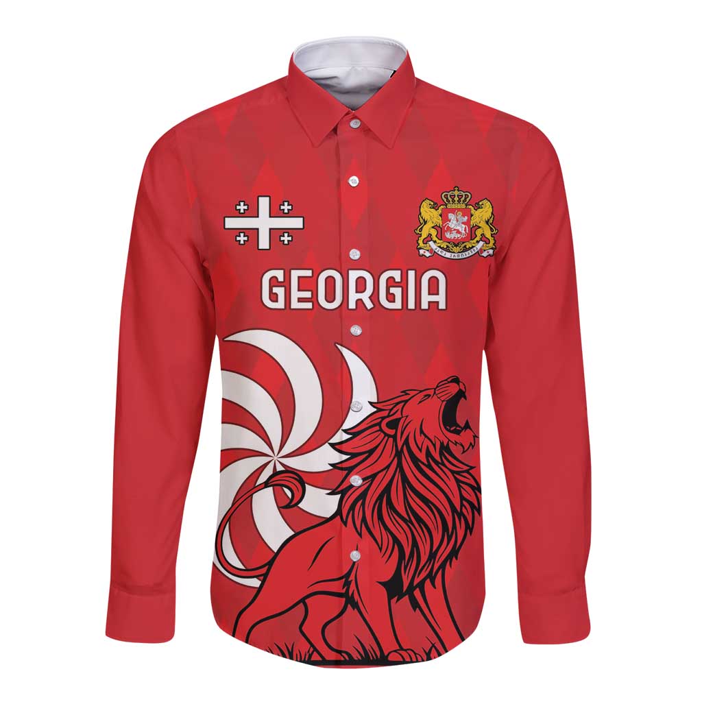 Personalized Georgia Long Sleeve Button Shirt Lion Borjgali