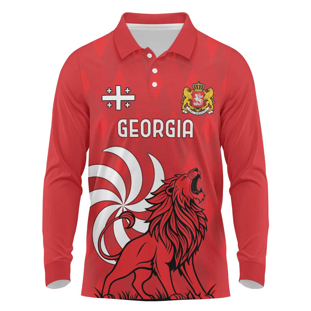 Personalized Georgia Long Sleeve Polo Shirt Lion Borjgali - Wonder Print Shop