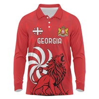 Personalized Georgia Long Sleeve Polo Shirt Lion Borjgali - Wonder Print Shop