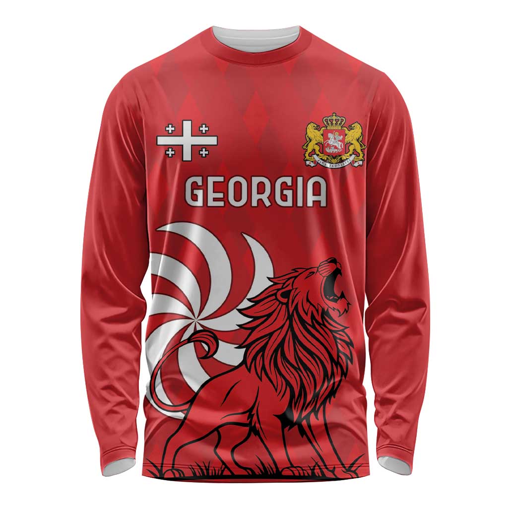 Personalized Georgia Long Sleeve Shirt Lion Borjgali - Wonder Print Shop