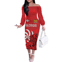 Personalized Georgia Off The Shoulder Long Sleeve Dress Lion Borjgali - Wonder Print Shop