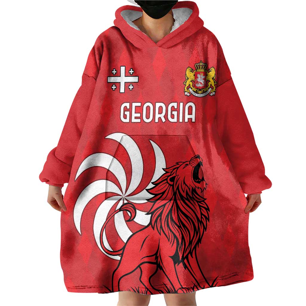 Personalized Georgia Wearable Blanket Hoodie Lion Borjgali - Wonder Print Shop